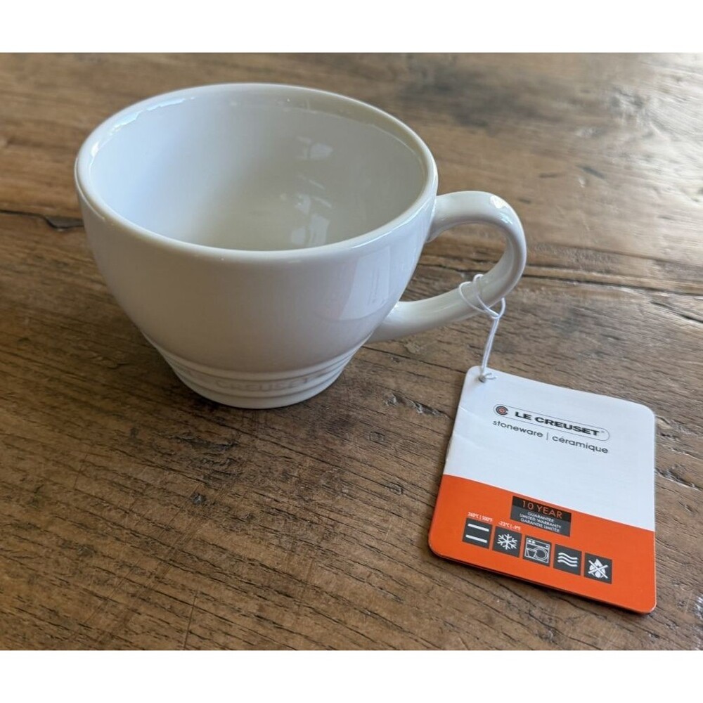 Le Creuset Stoneware Giant Cappuccino Bistro Mug 14 oz White NEW - Picture 2 of 8